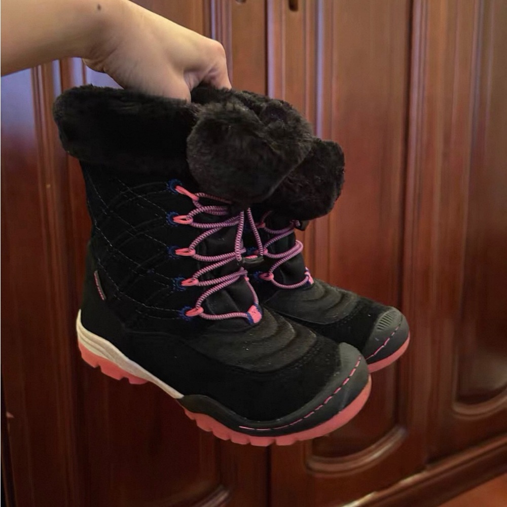 Stylish Black and Pink Kids Snow Boots